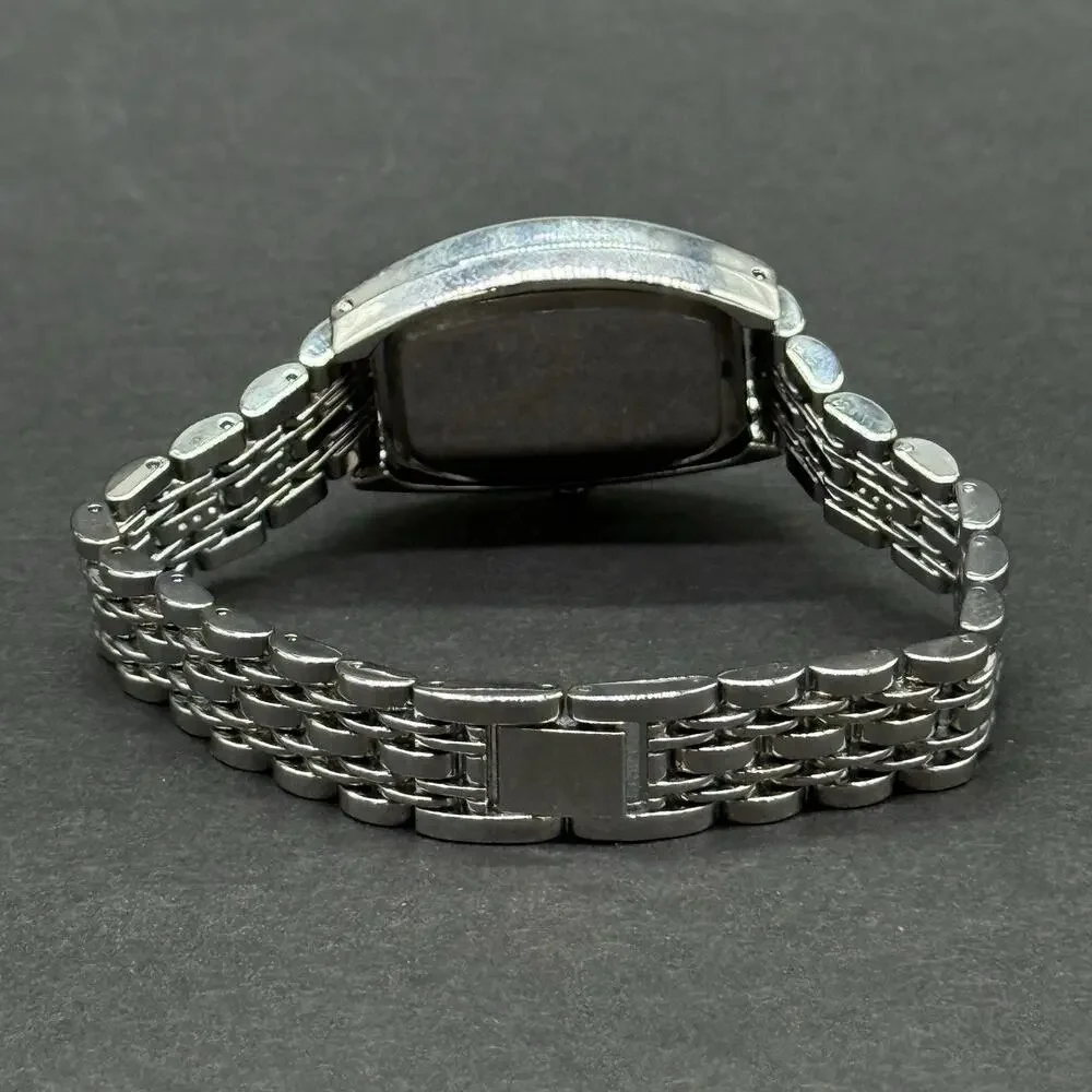 Gimto Silver Tone Watch Bracelet Set 2 Pc Iced Tonneau Dial Rhinestone Bling NEW